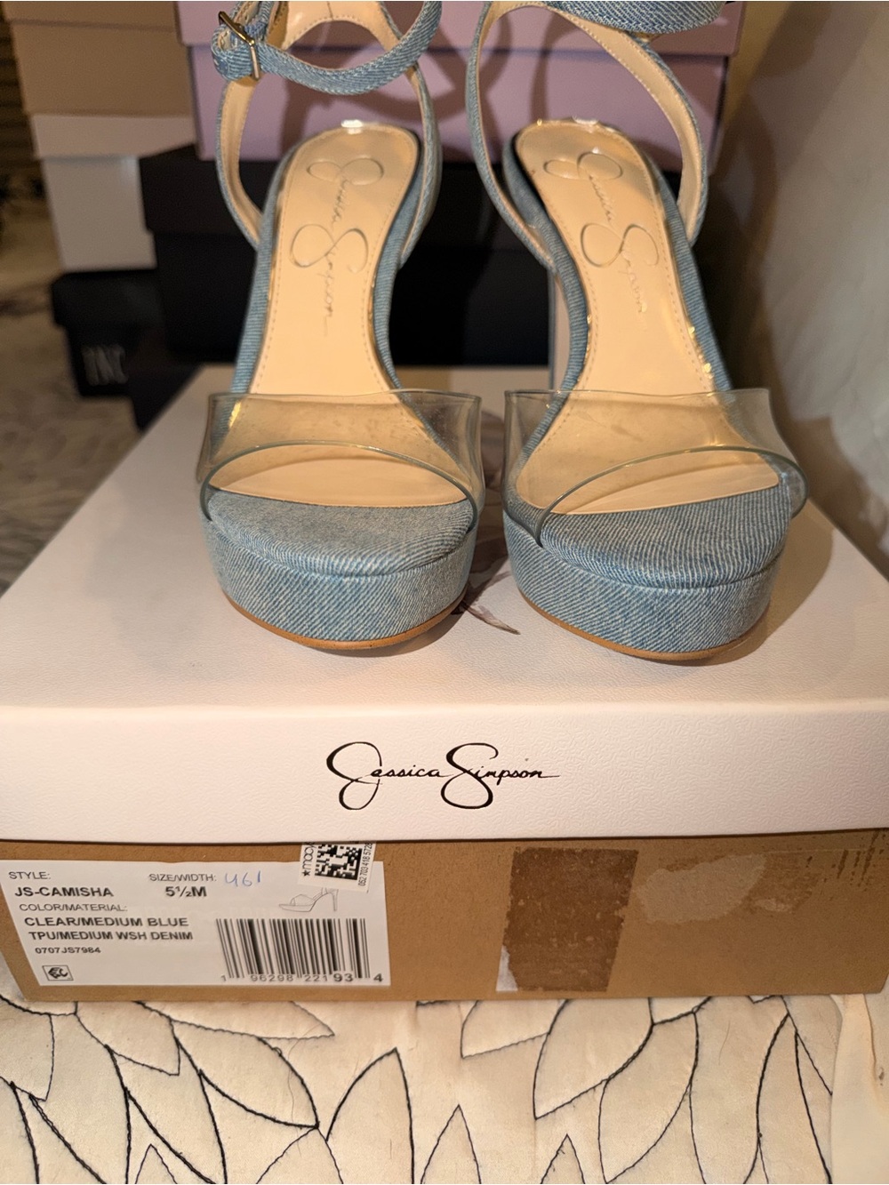 Jessica Simpson Light Blue Denim Platform Sandals with Clear Straps